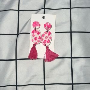 Pink and white home made earrings